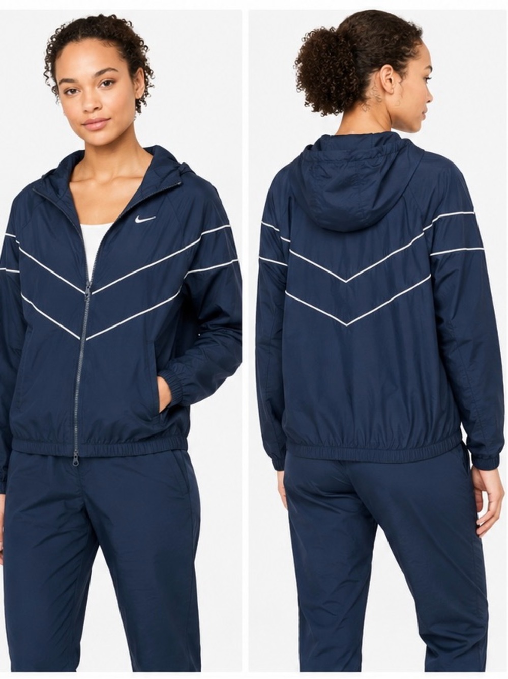 74. NWT Nike Navy and White Chevron Hooded Windbreaker Jacket